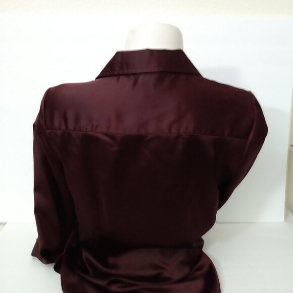 Worthington Satin Burgundy Small Long Sleeve Blouse - Picture 9 of 11
